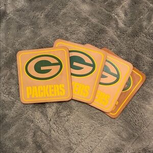 Green Bay Packers Leather Coasters - Set of 4, Green and Yellow